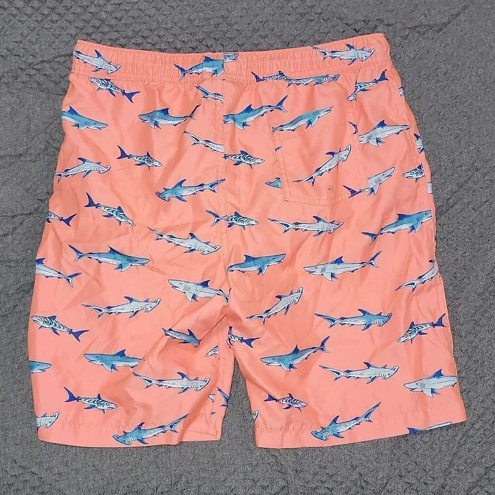 Lands End Boys Shark Printed Volley Swim Trunks Shorts Size L (14H-16H)